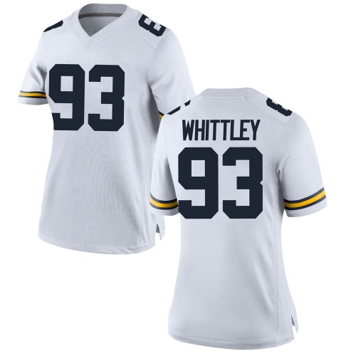 Jordan Whittley Michigan Wolverines Women's NCAA #93 White Game Brand Jordan College Stitched Football Jersey HOQ1754HT